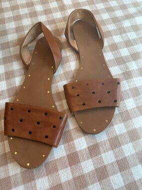Madewell Brown Leather Studded Slide Sandals